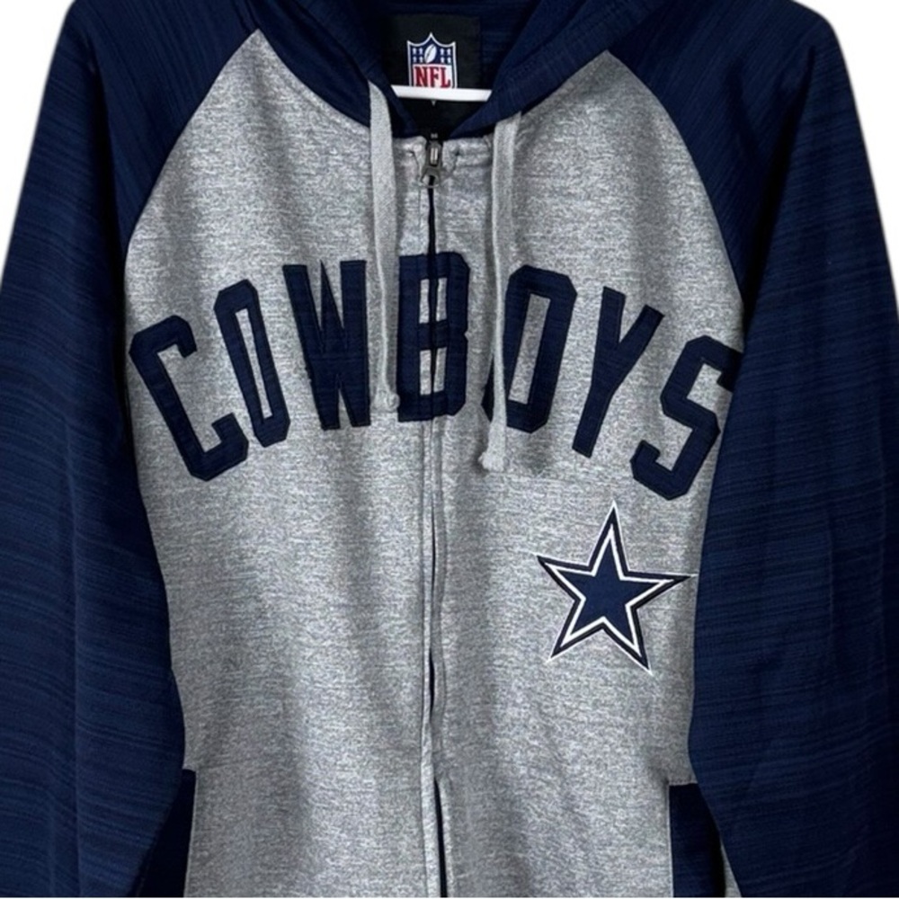 NFL Mens Cowboys Full Zip Jacket Size Medium Hooded Football Sports Blue Grey - Picture 2 of 7